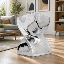 Silver Twisted Aluminium Stool and Side Table