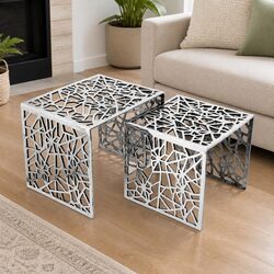 Nesting Side Tables Set of 2 Lightweight Silver Finish