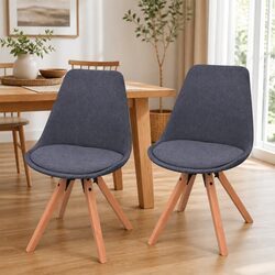 2-Piece Grey Fabric Dining Chairs with Wooden Legs