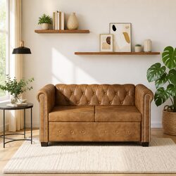 2-Seater Brown Chesterfield Sofa with Tufted Design