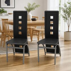 High Backrest Dining Chairs Set of 2 in Black Faux Leather