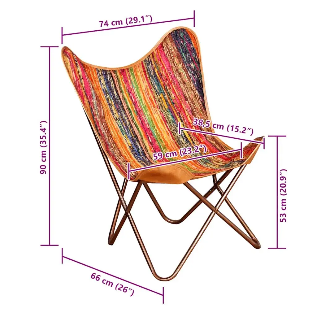 Butterfly Chair Ergonomic Relaxation Multicolour Chindi Fabric Iron Frame