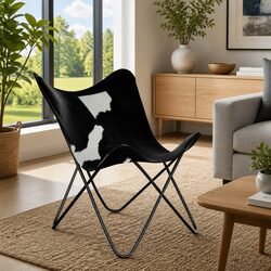 Butterfly Chair with Black Real Cowhide Leather