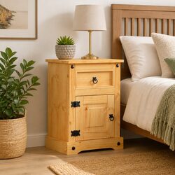 Brown Wooden Bedside Cabinet in Corona Style