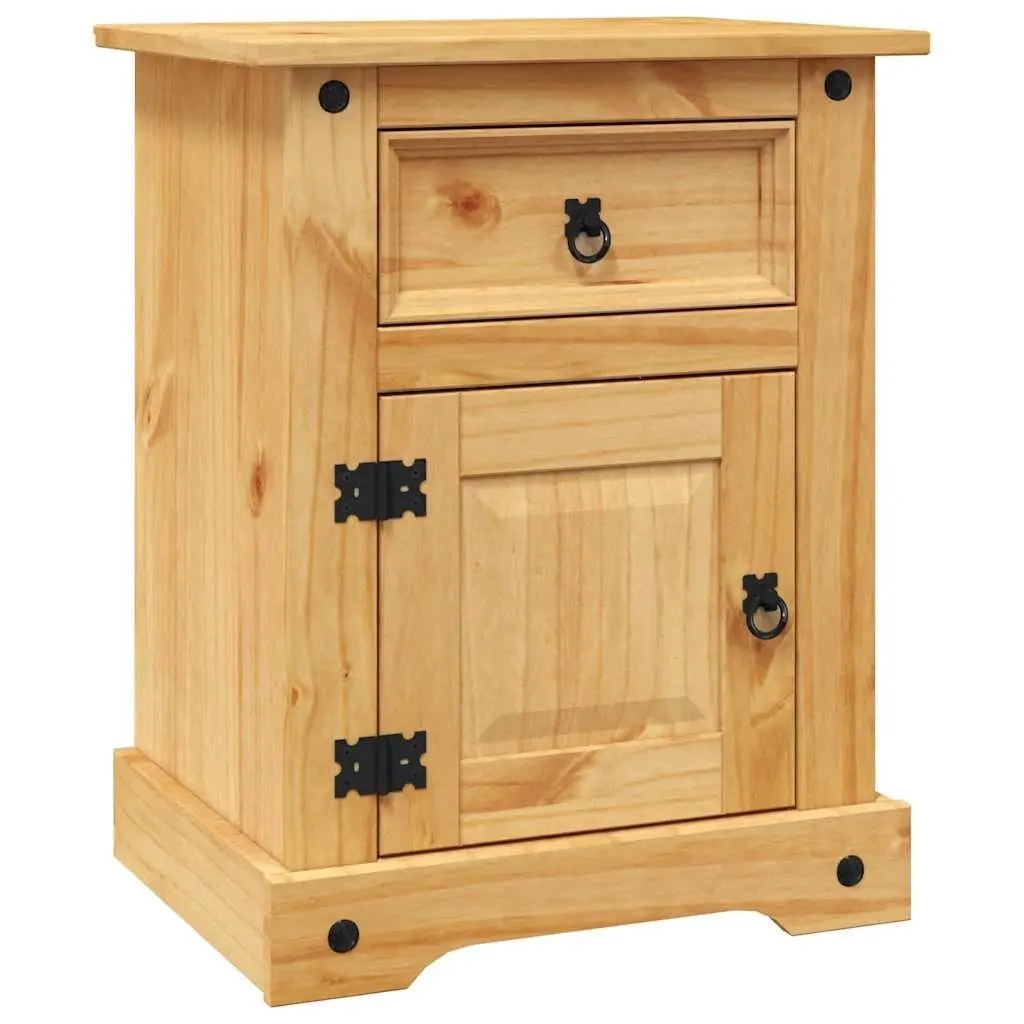 Bedside Table Rustic Convenience Brown Waxed Pinewood with Black Metal Accents