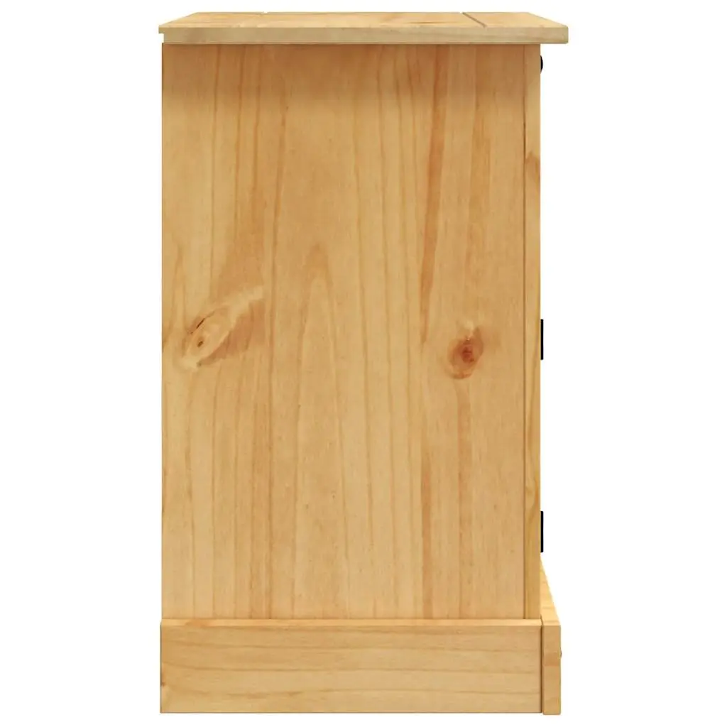 Bedside Table Rustic Convenience Brown Waxed Pinewood with Black Metal Accents