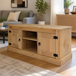 Solid Pinewood TV Cabinet with Open Compartments