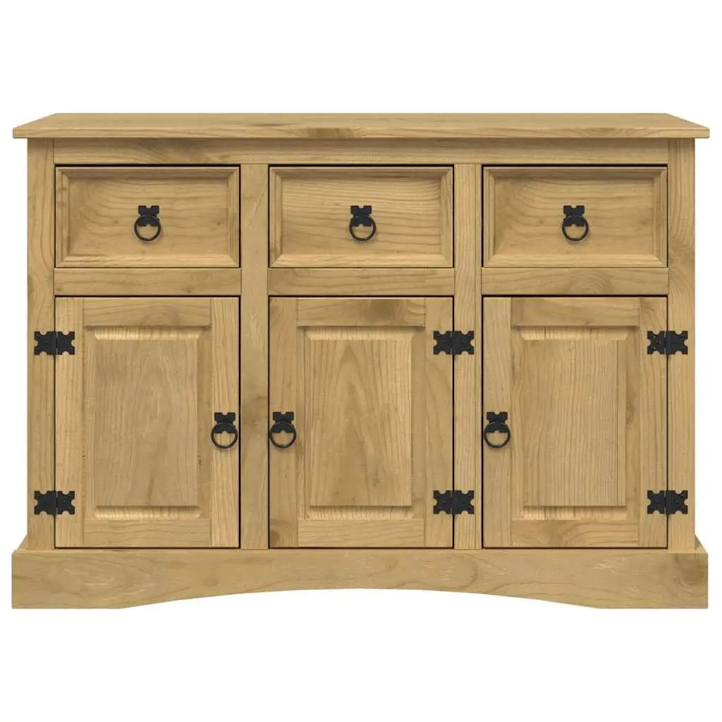 Sideboard Solid Pinewood Storage Cabinet Ample Space 3 Doors Brown