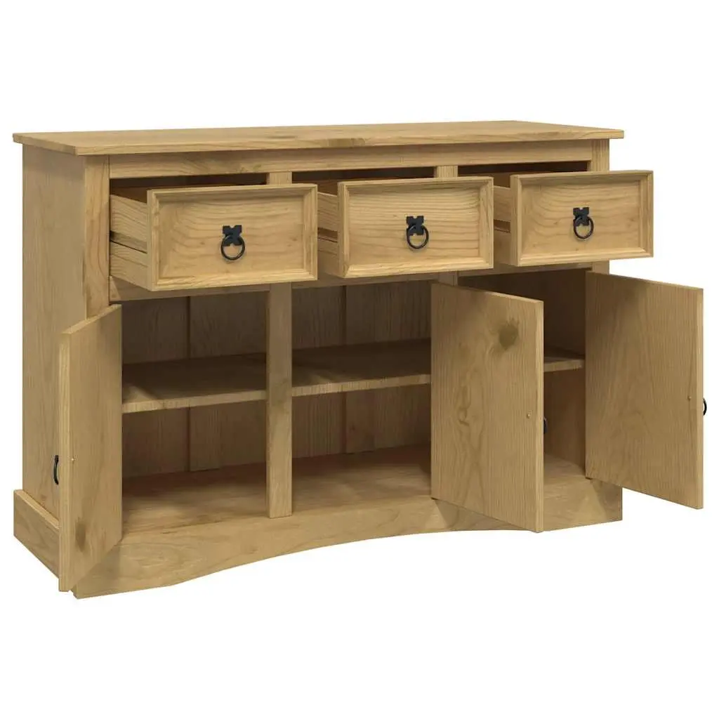 Sideboard Solid Pinewood Storage Cabinet Ample Space 3 Doors Brown