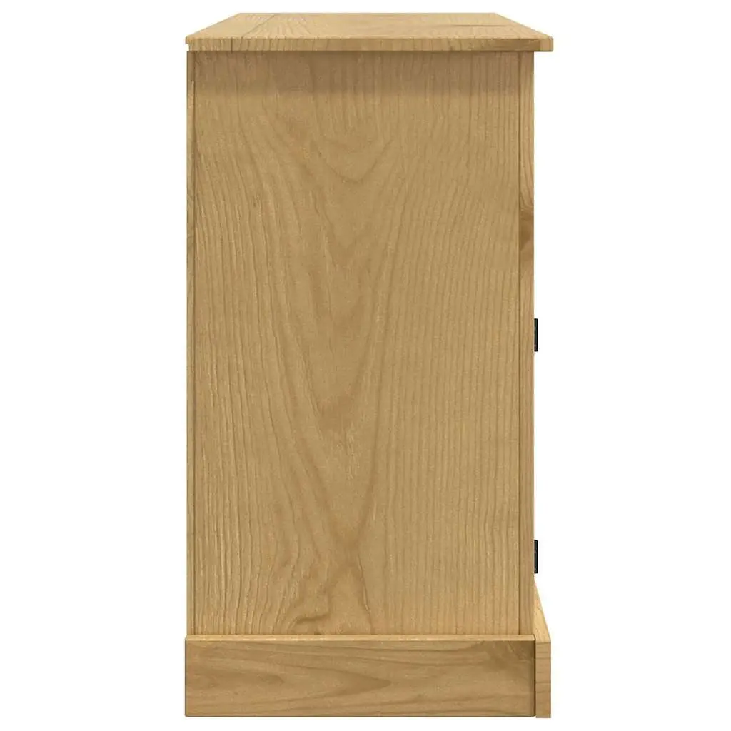 Sideboard Solid Pinewood Storage Cabinet Ample Space 3 Doors Brown