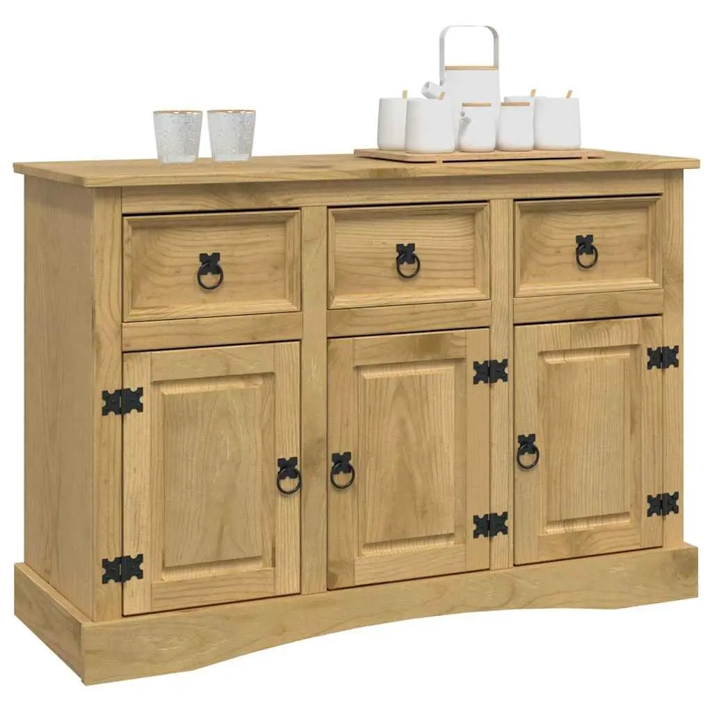 Sideboard Solid Pinewood Storage Cabinet Ample Space 3 Doors Brown