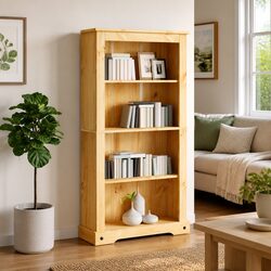 4-Tier Brown Wooden Bookcase with Fixed Shelves