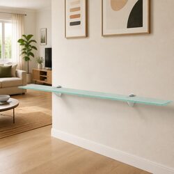 90x20 cm Floating Glass Shelf with Zinc Alloy Brackets