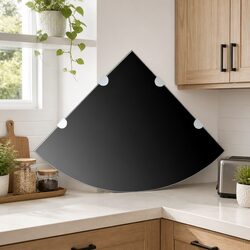 Corner Wall Shelf with Black Glass and Chrome Brackets