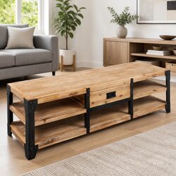 Solid Wood Brown TV Stand for Media Storage