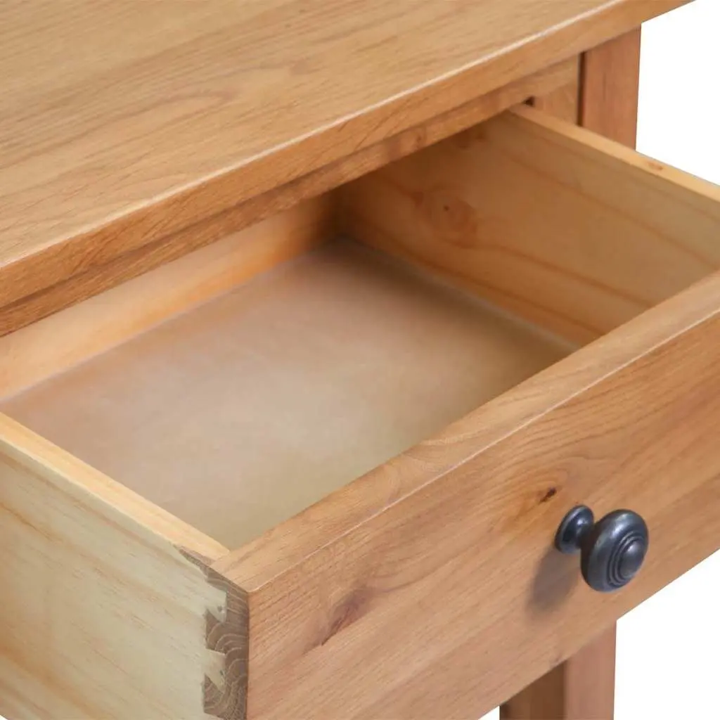 Console Table Compact Solid Oak Wood Brown