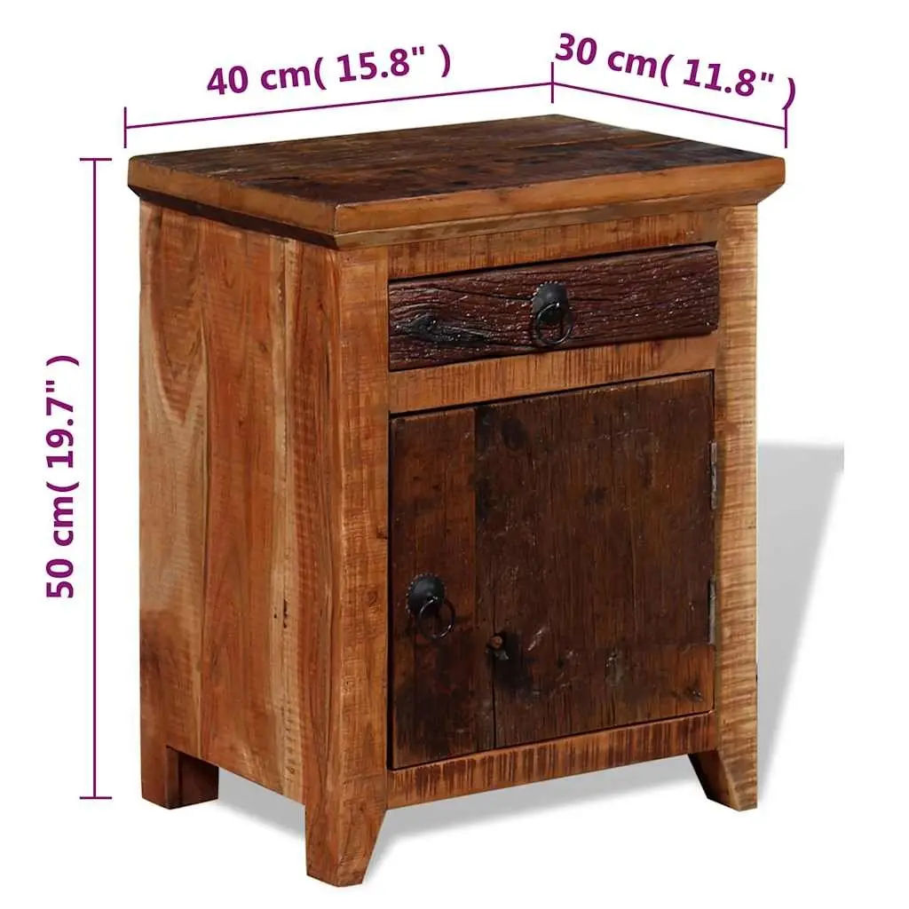 Bedside Table Solid Acacia Reclaimed Wood Rustic Nightstand with Drawer Brown