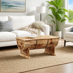 Vintage Brown Solid Mango Wood Coffee Table with Storage