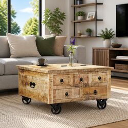 Industrial Coffee Table with Storage in Mango Wood