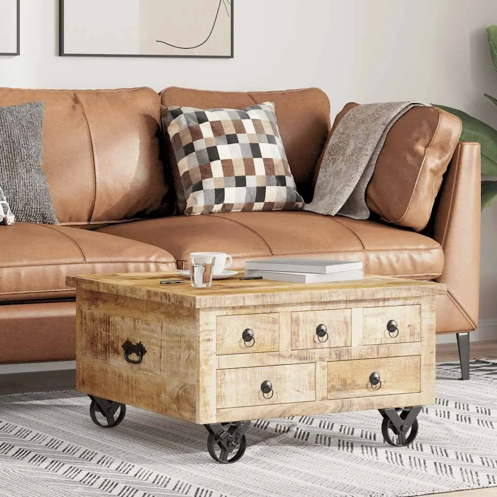 Industrial Coffee Table with 5 Drawers 70 x 70 x 40 cm Brown