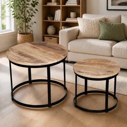 Round Coffee Table Set: 2 Wooden Accent Tables