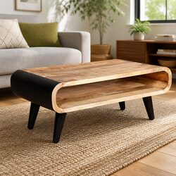 Industrial Mango Wood Coffee Table with Open Storage