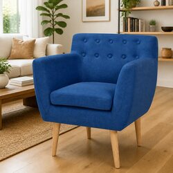 Modern Blue Fabric Armchair with Wooden Frame