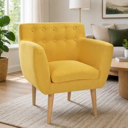 Modern Armchair with Yellow Fabric Upholstery