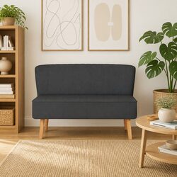 2-Seater Sofa in Dark Grey Fabric with Wooden Frame