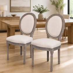 Set of 2 Dining Chairs with Foam-Padded Linen Seats