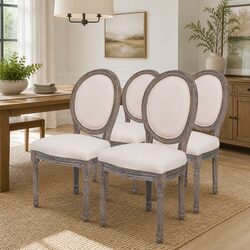 Dining Chairs Set of 4 with Foam-Padded Cream Upholstery