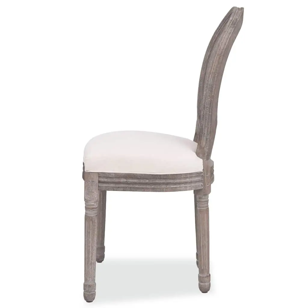 Dining Chairs Set 4 pcs Cream Linen Fabric Rattan Backrest Kitchen Room Seating