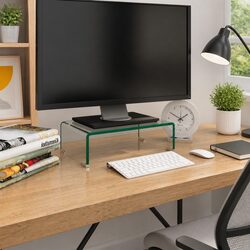 Glass TV Stand Monitor Riser with Tempered Shelf 40x25x11cm