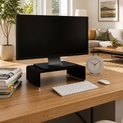 Black Tempered Glass TV Stand and Monitor Riser