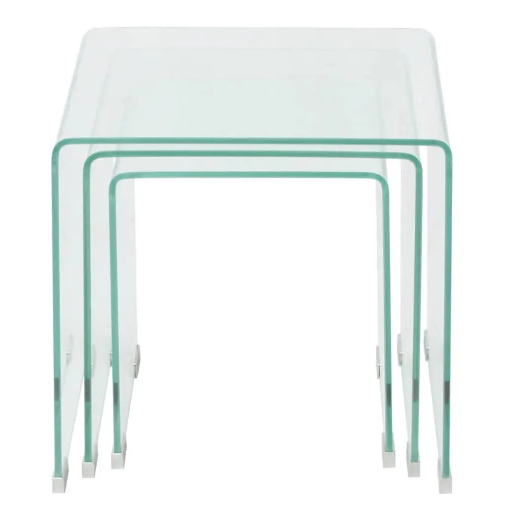 Nesting Coffee Table Set Tempered Glass Modern 3 Piece Clear