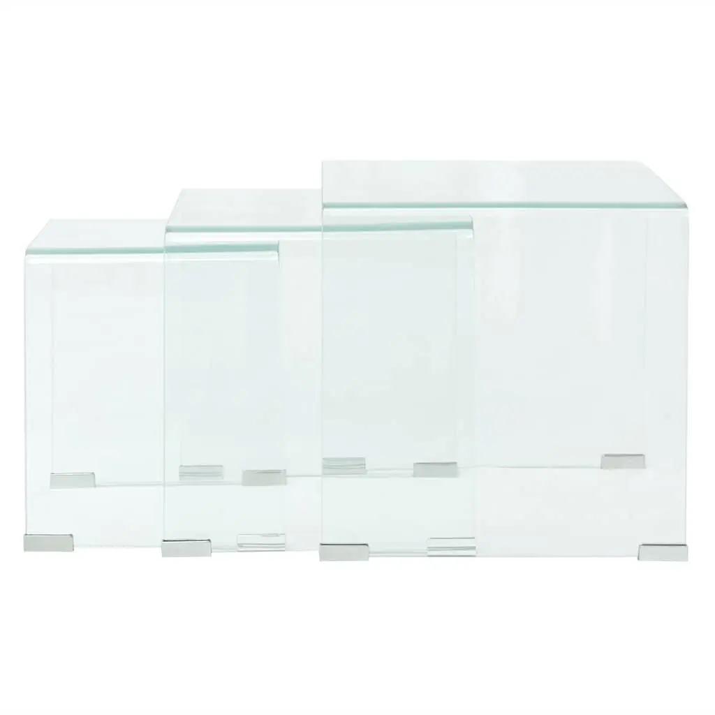 Nesting Coffee Table Set Tempered Glass Modern 3 Piece Clear