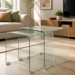 Two-Piece Nesting Table Set with Tempered Safety Glass