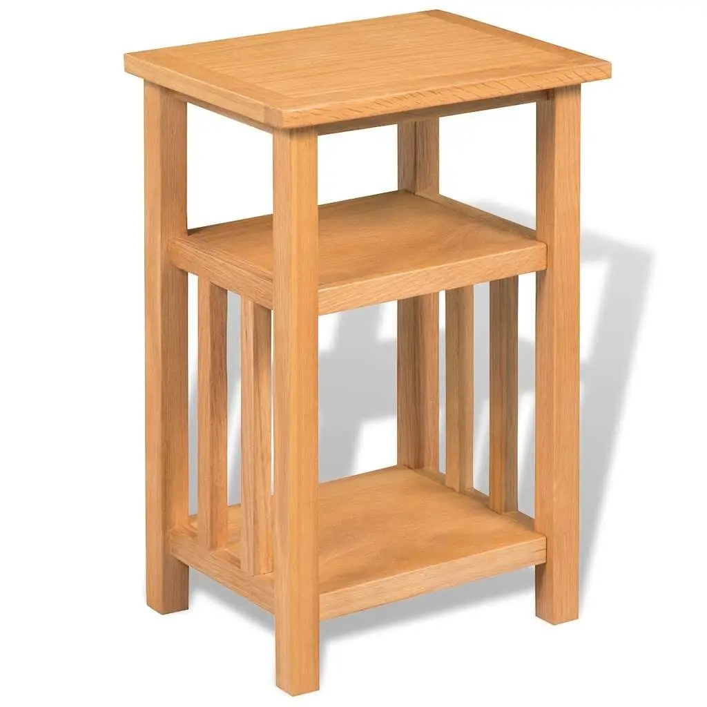 End Table with Magazine Shelf Compact Solid Oak Wood Brown 27x35x55cm