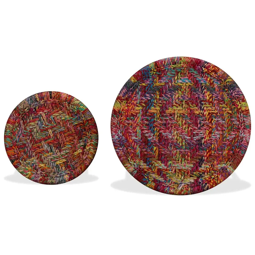 Coffee Table Set 2 Pieces Chindi Weave Multicolour Nesting Tables Living Room