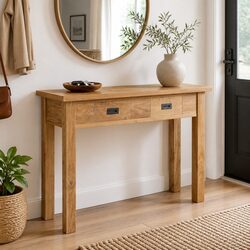 Solid Teak Console Table 90x30x80 cm with 2 Drawers