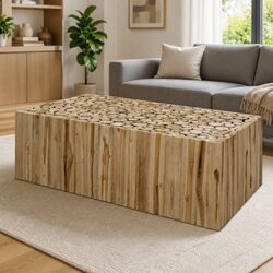 Teak Style Coffee Table with Sturdy Construction