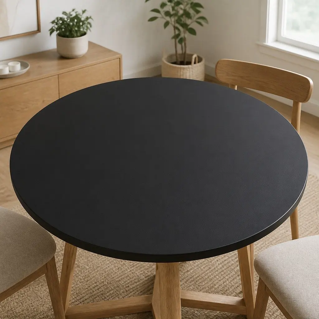 Round Tempered Glass Table Top Easy to Clean 500mm Black