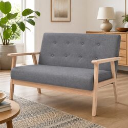 2-Seater Sofa with Grey Upholstery and Solid Wood Frame