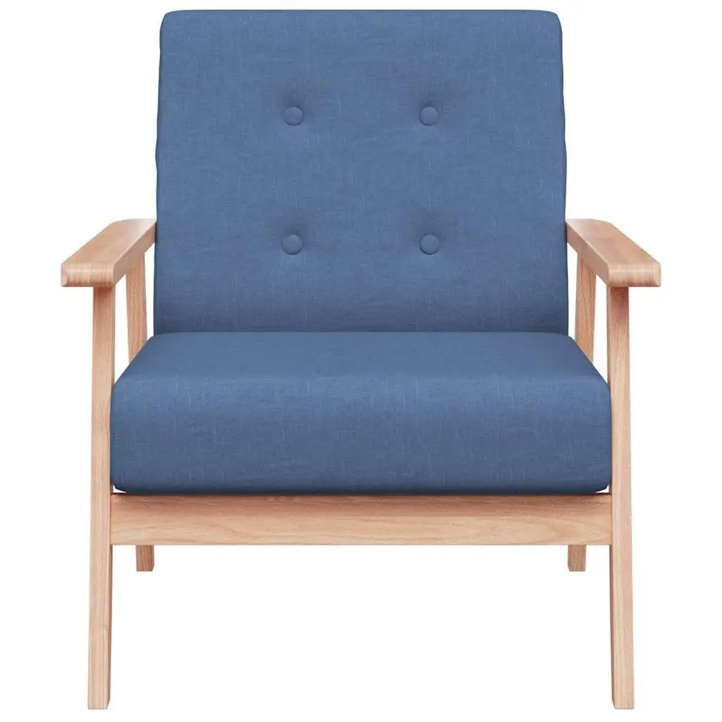 Armchair Blue Fabric Upholstered Lounge Chair with Wooden Frame for Living Room