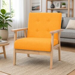 Yellow Upholstered Armchair with Wooden Frame