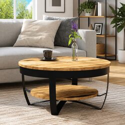 Industrial Vintage 65cm Coffee Table with Solid Mango Wood