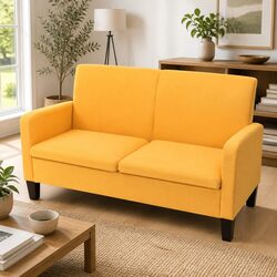 Pinewood Frame Yellow 2-Seater Sofa for Living Rooms