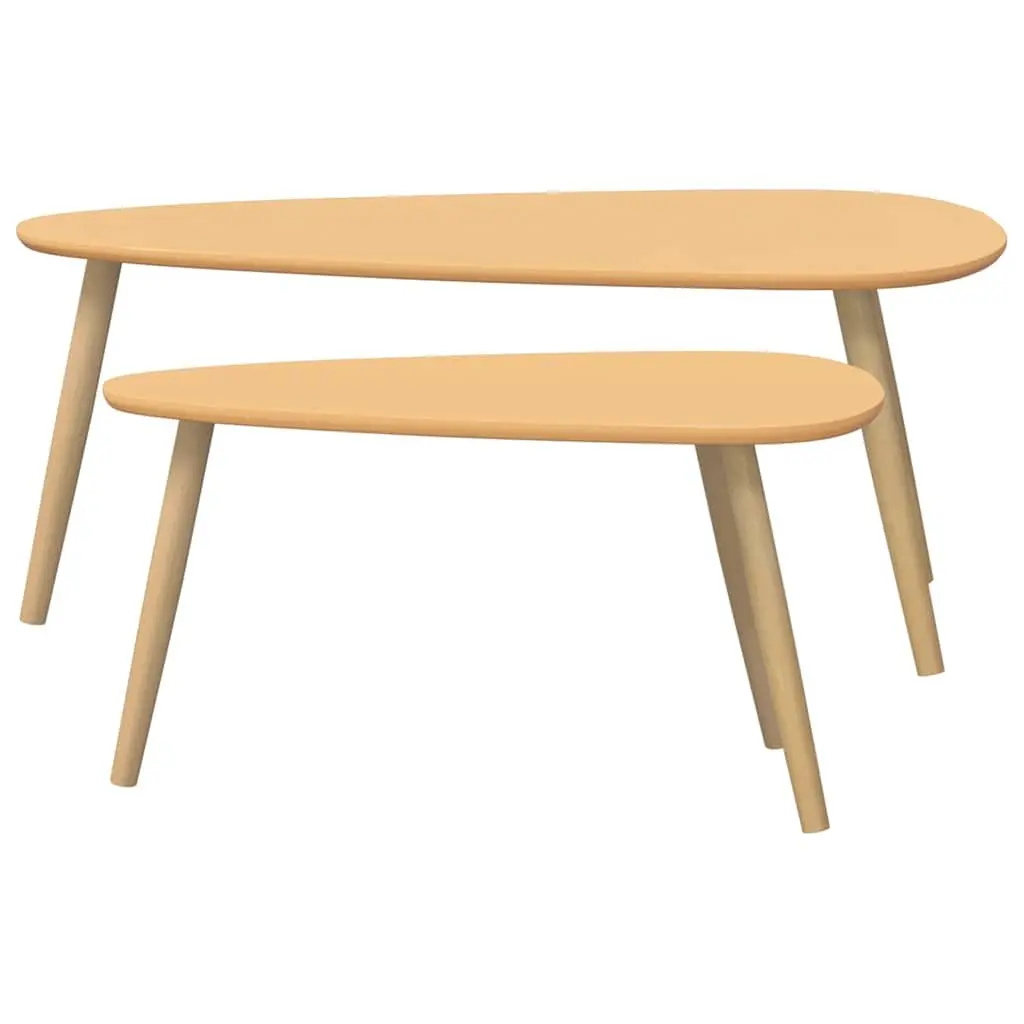Coffee Table Set 2 Pieces Scandinavian Style Compact Solid Pinewood Brown