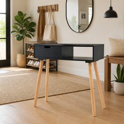 Black Console Table with MDF Top and Pinewood Frame