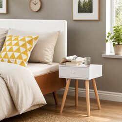 White Nightstands 2 pcs - Solid Pinewood with Drawer Storage